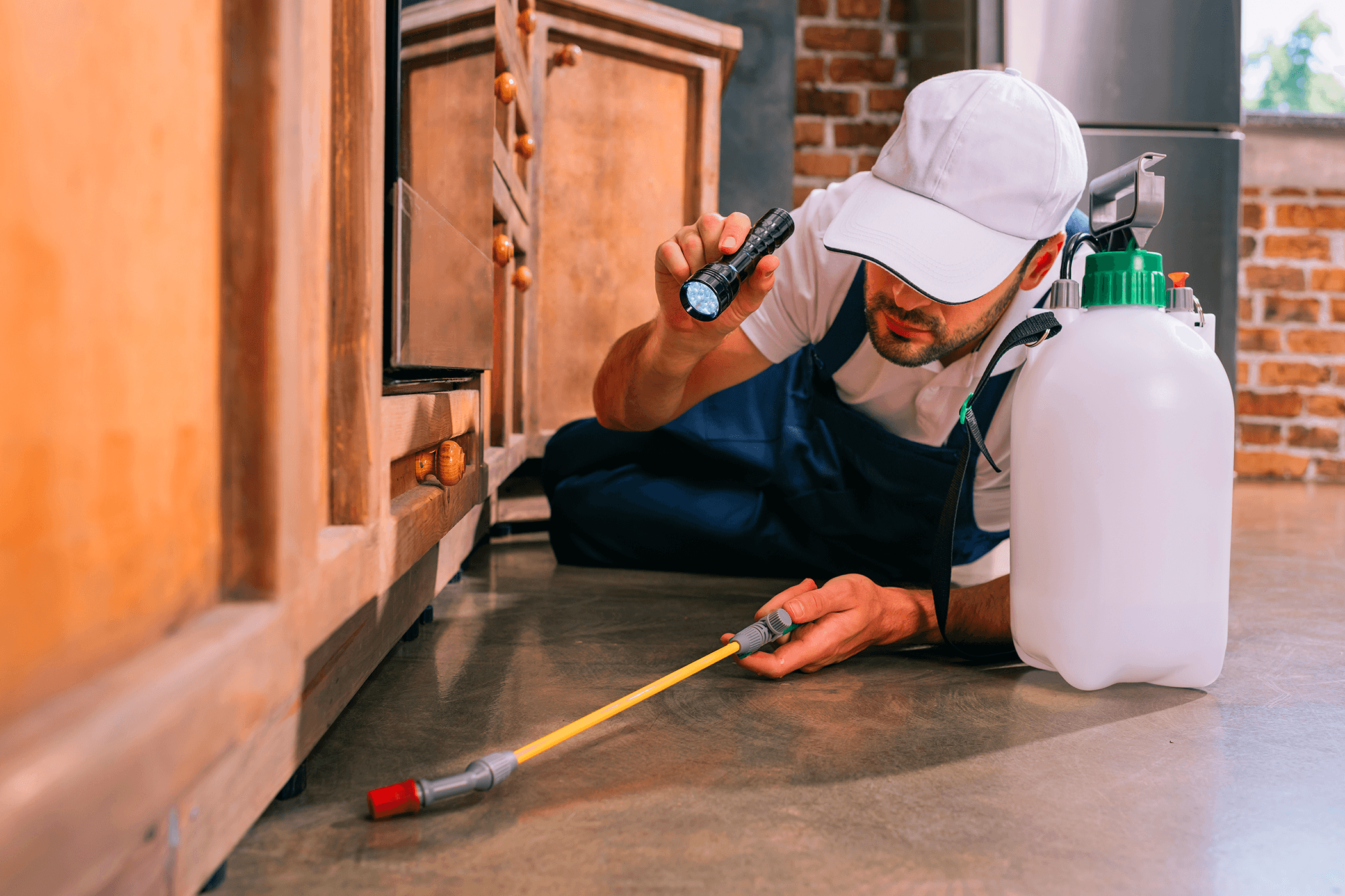 Técnico revisando el área de lavandería de una vivienda
